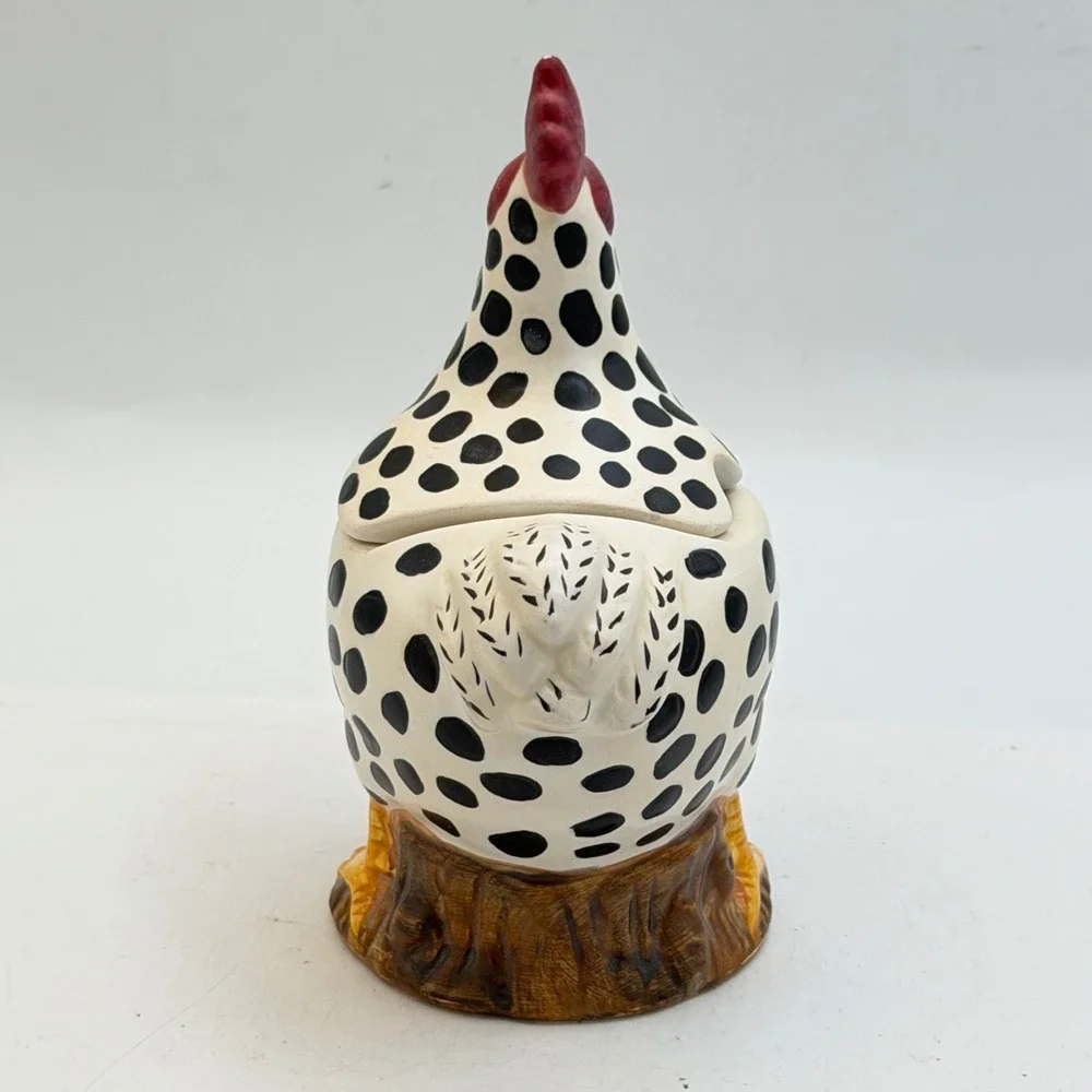Sakura China Ceramic Rooster Sugar Bowl Polka Dot Hand Painted Farmhouse Decor